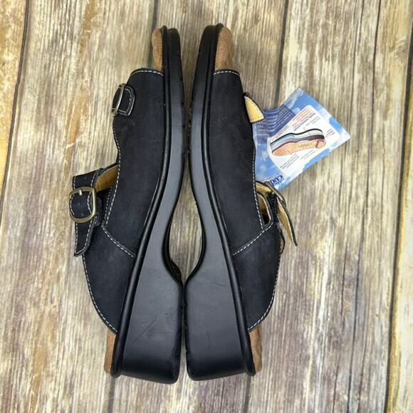 NWT Cobbie Cuddlers Black Leather Chunky Heel Sandals Womens Sz 8.5W - Picture 4 of 6